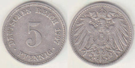 1907 A Germany 5 Pfennig A008224